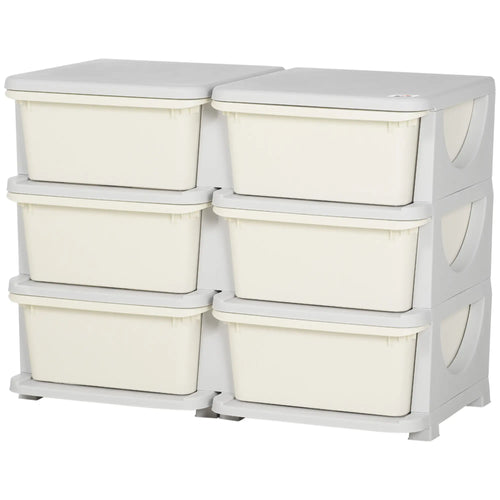 3 Tier Kids Toy Organizer, 6 Plastic Drawers, Cream White