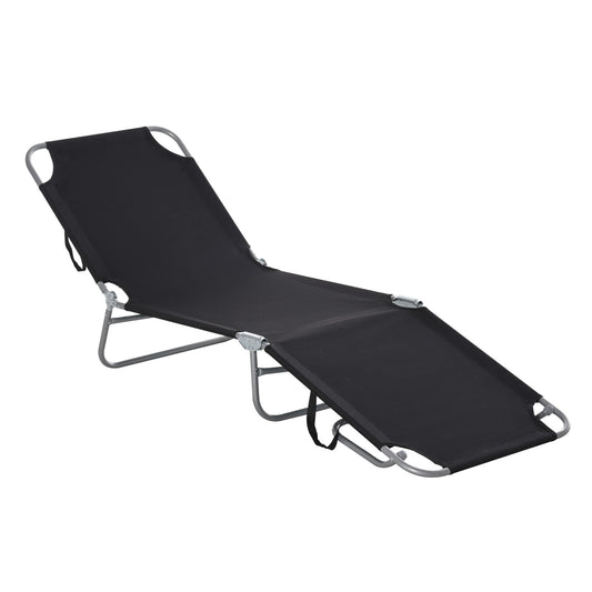 Outdoor Folding Chaise Lounge, Adjustable Backrest, Breathable Mesh, Black Lounger Chairs Black at Gallery Canada