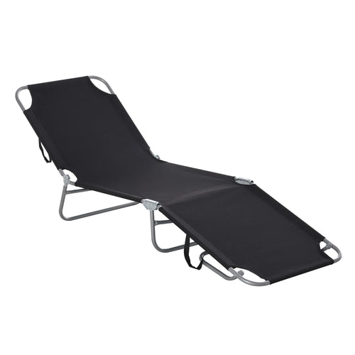 Outdoor Folding Chaise Lounge, Adjustable Backrest, Breathable Mesh, Black