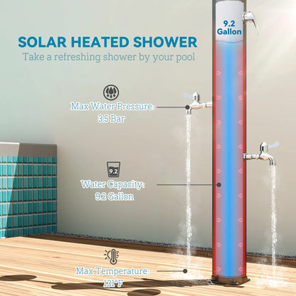 Solar Heated Outdoor Shower, 9.2 Gallon, 7.1ft, 2 Rotating Heads Outdoor Swimming Pools & Hot Tubs at Gallery Canada