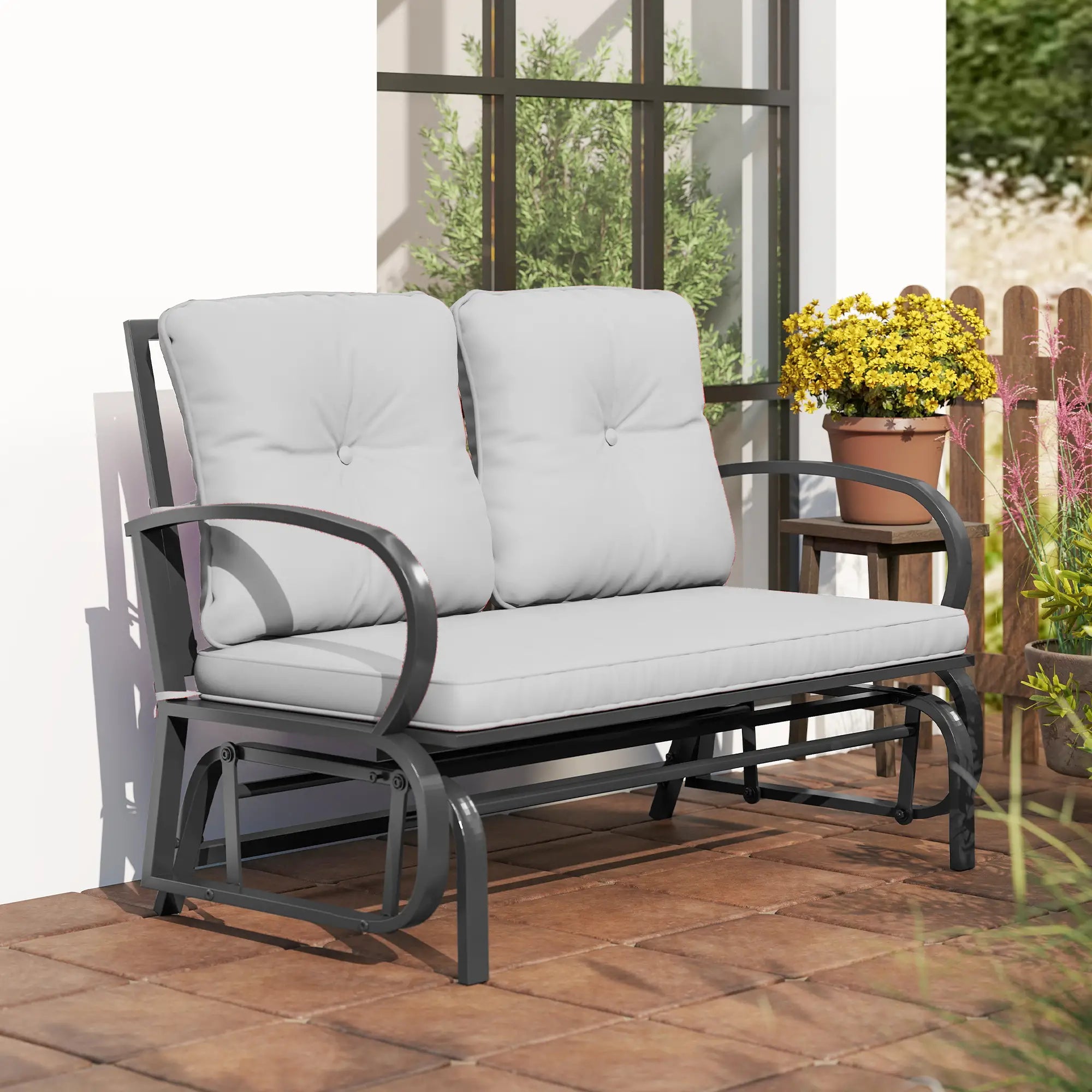 2-Person Outdoor Glider Chair, Steel Frame, Cushions, Grey Outdoor Gliders at Gallery Canada