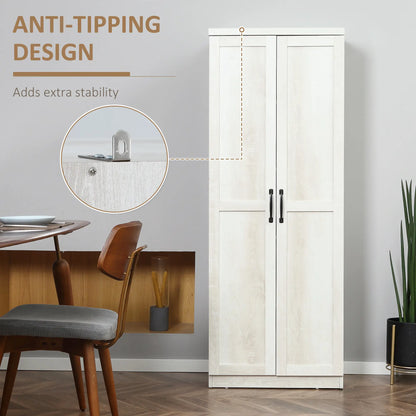 63" Kitchen Storage Cabinet, 5-Tier Pantry with Doors, Adjustable Shelves, Distressed, White Kitchen Pantry Cabinets at Gallery Canada