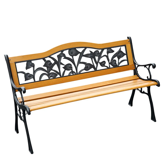 50" 2-Seater Garden Bench, Cast Iron Wooded Loveseat, Natural Outdoor Benches Teak at Gallery Canada