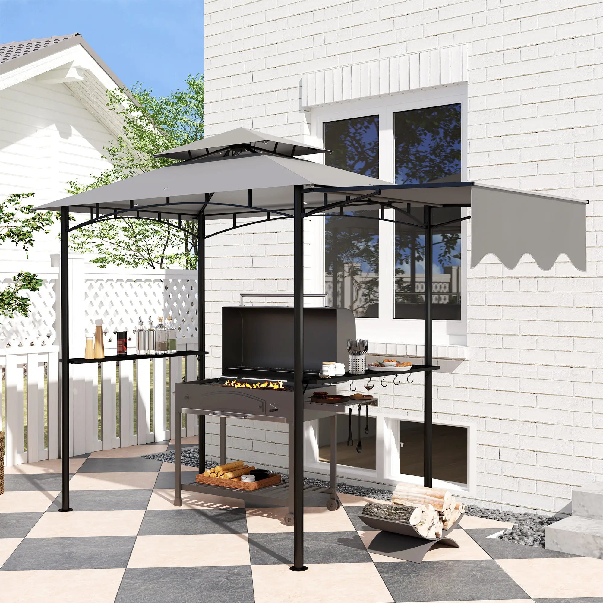 8'x5' Grill Gazebo, Double Tiered Barbecue Shelter, Light Grey BBQ Grill Gazebos at Gallery Canada