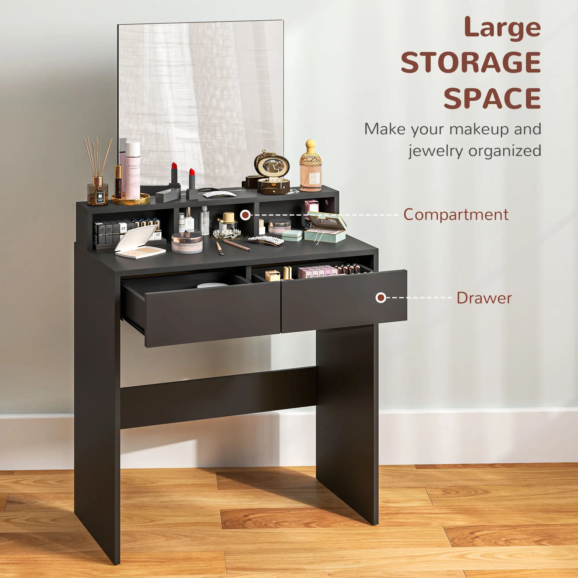 Modern Makeup Vanity Desk with Mirror, Drawers, Black Dressing & Vanity Tables at Gallery Canada