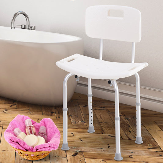 Bath Chair with Back, Adjustable Height Non-slip Shower Stool Bench Tool-Free Assembly Bathroom Aids, White - Gallery Canada