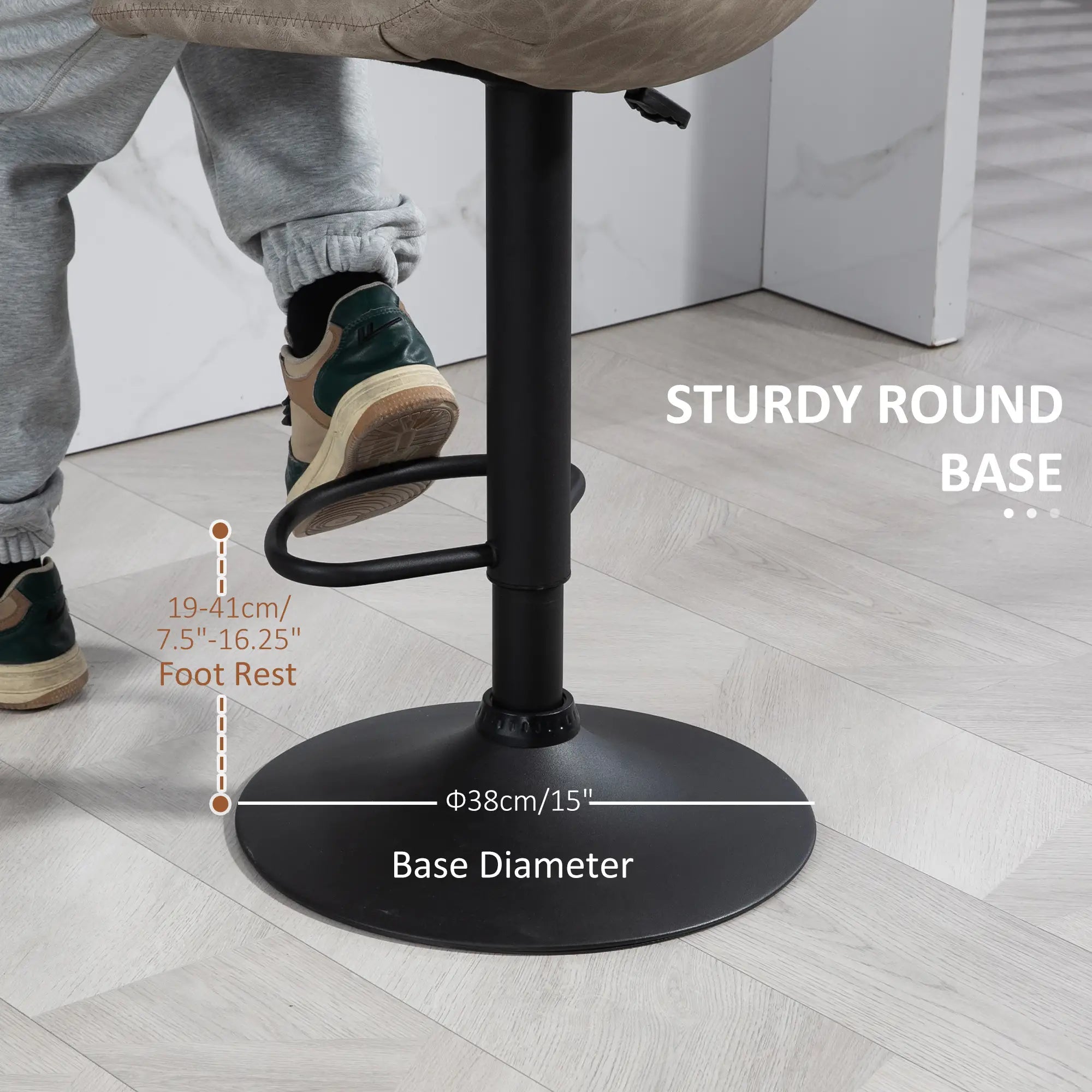 Adjustable Counter Height Bar Stools, Set of 2, 360° Swivel, Vintage Leather, Beige Bar Stools at Gallery Canada