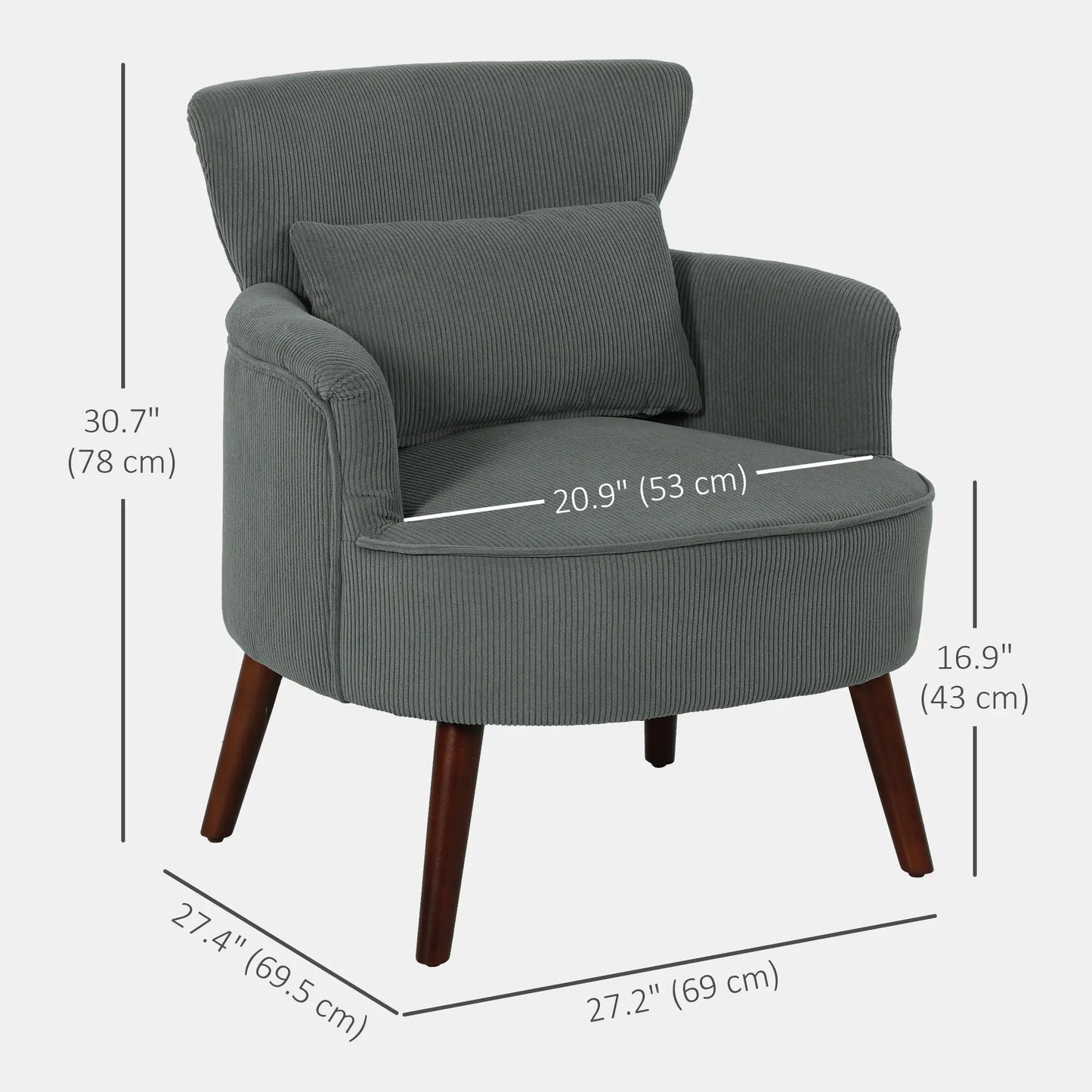 Modern Accent Chair, Upholstered Armchair, Solid Wood Legs, Lumbar Pillow, Grey Accent Chairs at Gallery Canada