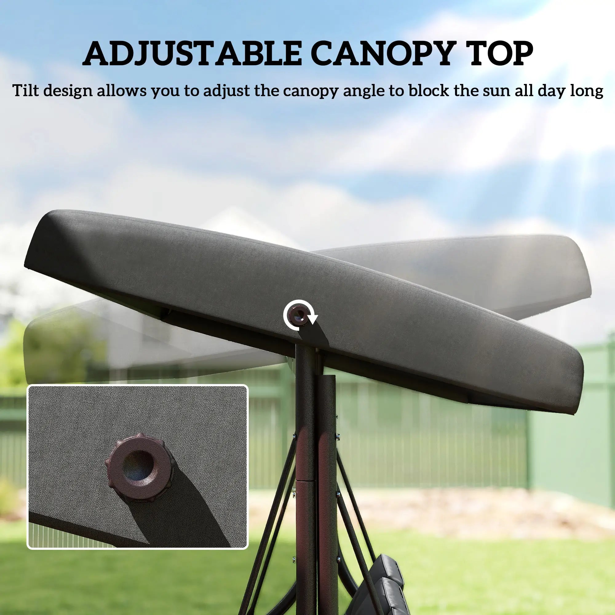 Convertible Patio Swing Bed With Canopy, Cushions, 3 Seater, Dark Grey Patio Swings with Stand at Gallery Canada
