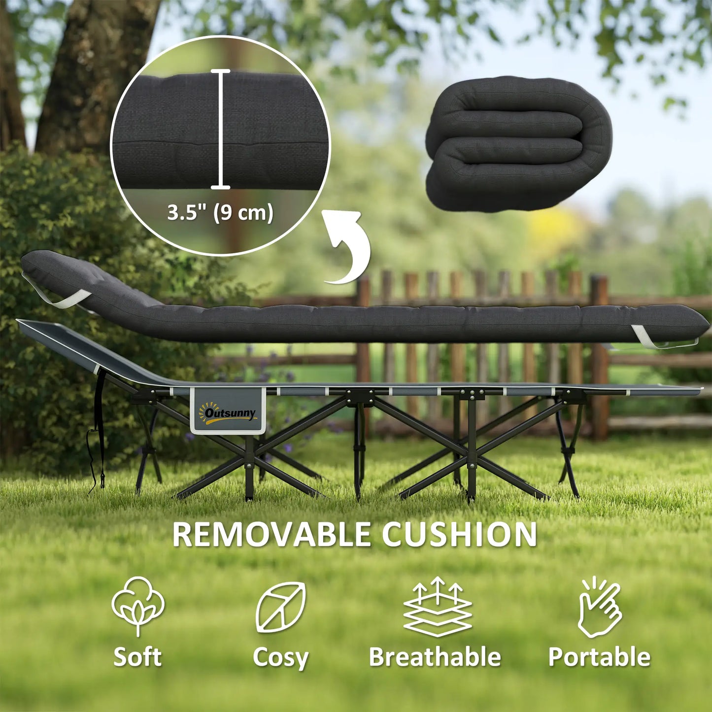 26.8" Wide Folding Bed, Camping Cot For Adults, 330 LBS Max Load, Black Camping Cots at Gallery Canada