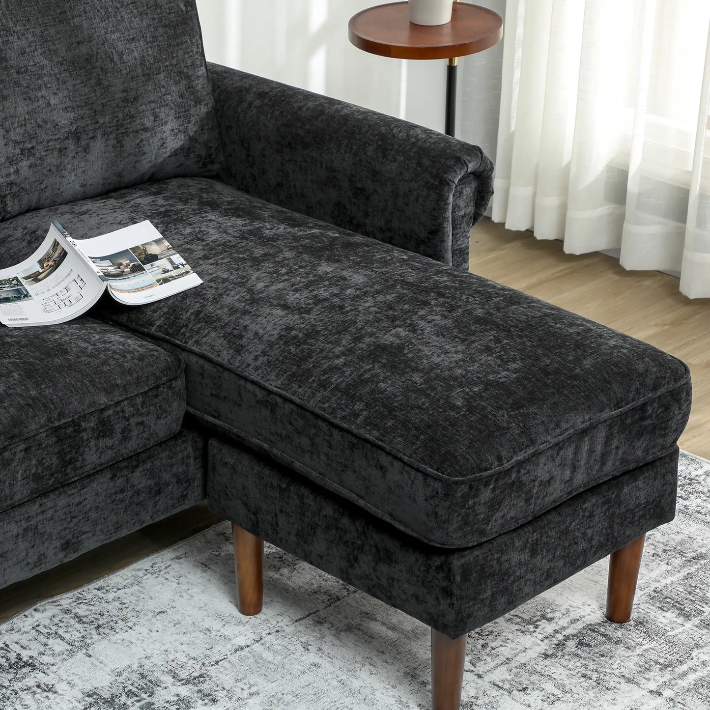 L Shape Sofa, Modern Sectional Couch, Chaise Lounge, Wooden Legs, Black 3-Seater Sofas at Gallery Canada