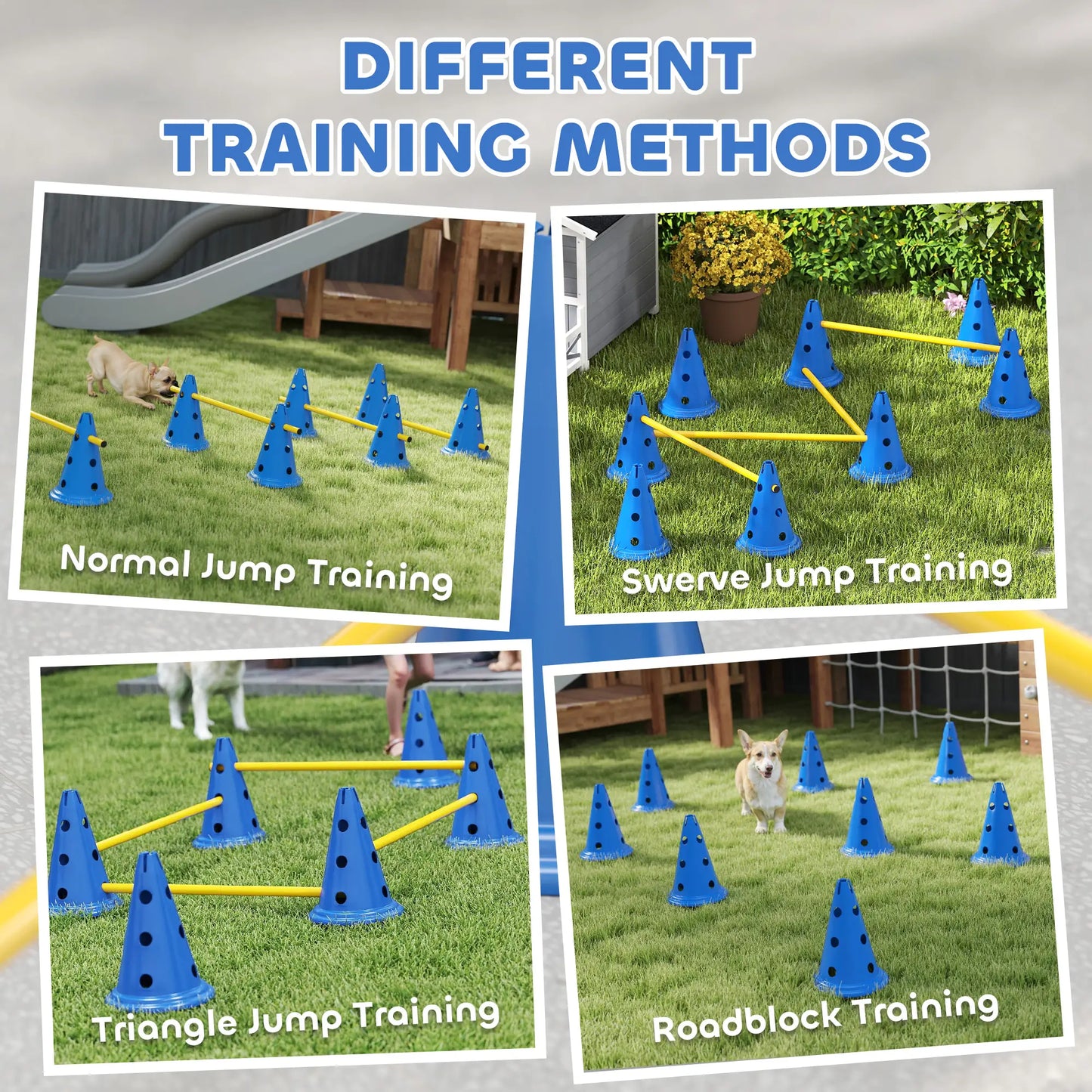 Dog Agility Hurdle Cone Set, Adjustable Obstacle Course, 8 Cones & 8 Poles, Blue Dog Agility Training Equipment at Gallery Canada