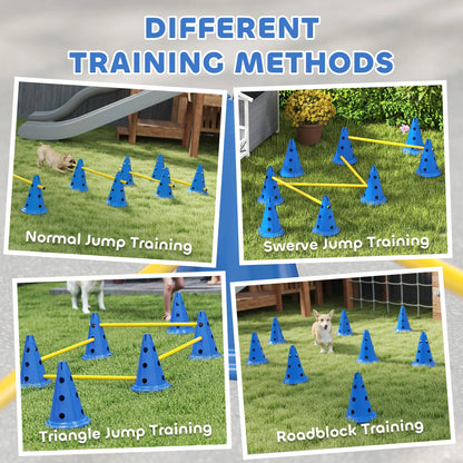 Dog Agility Hurdle Cone Set, Adjustable Obstacle Course, 8 Cones & 8 Poles, Blue Dog Agility Training Equipment at Gallery Canada
