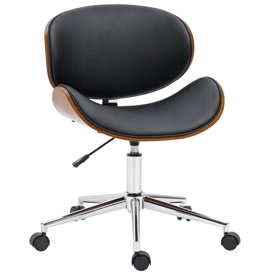 Faux Leather Bentwood Office Chair, 360 Swivel Wheels, Adjustable Height, Black Task Chairs Black, Dark Walnut at Gallery Canada