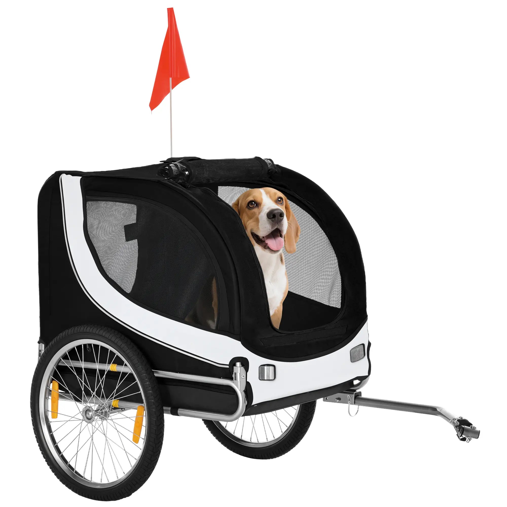 Dog Bike Trailer, Pet Cargo Carrier, Hitch, Reflectors, Flag, Medium, White Dog Bike Trailers & Strollers Black and White at Gallery Canada