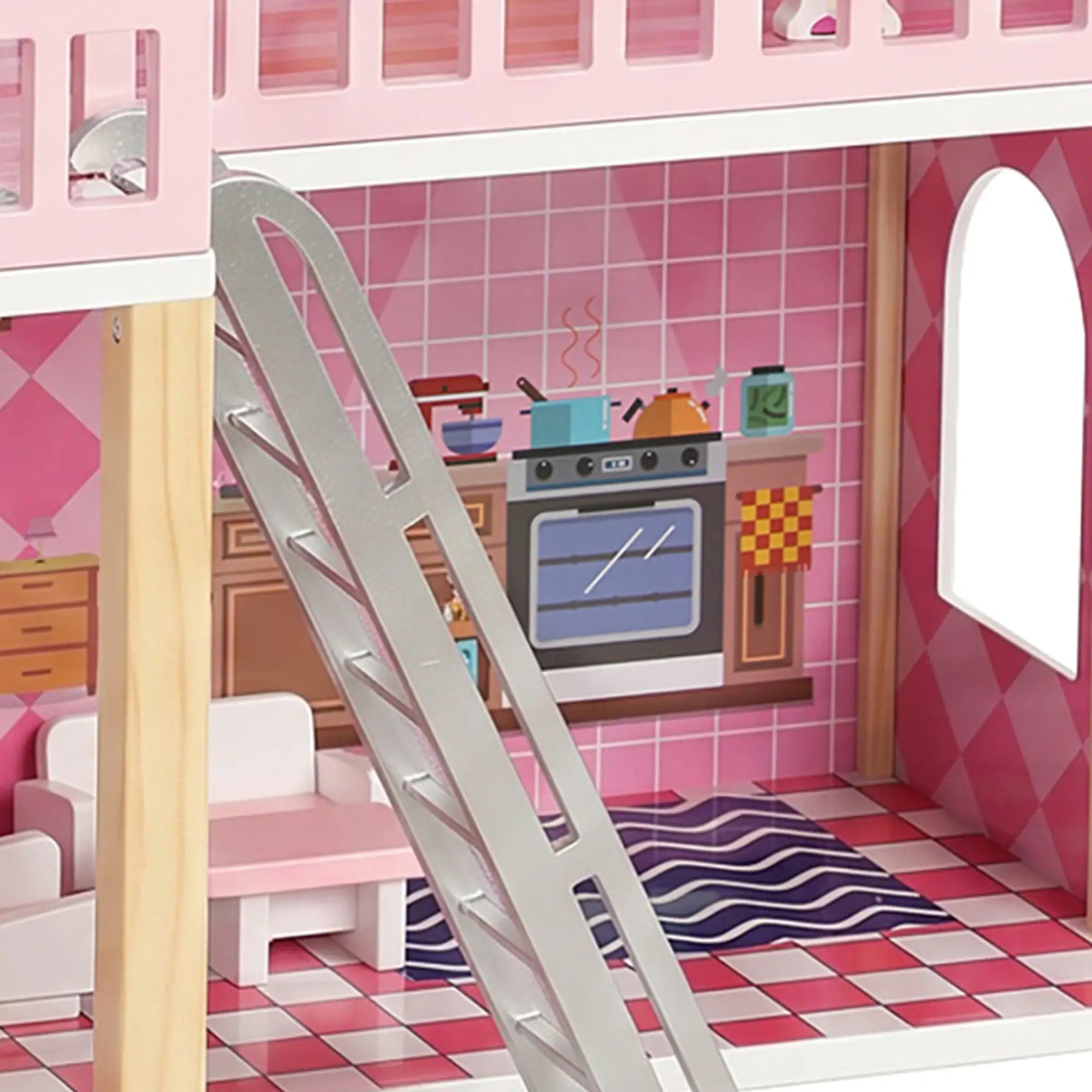 Qaba Wooden Doll House for Girls with 5 Rooms, Dolls, Furniture, DIY Pretend Dollhouse Playset, Gift for Kids Ages 3-6, Pink Play Houses at Gallery Canada