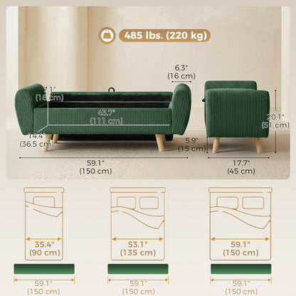 Ottomane de rangement, banc de lit en velours côtelé de 59", vert foncé