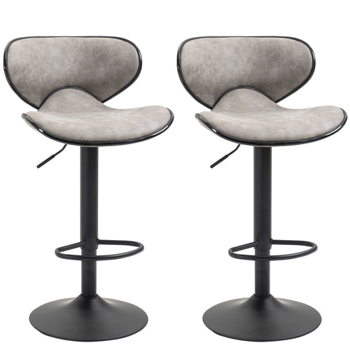 Adjustable Bar Stools Set of 2, Swivel Barstools with Back and Footrest, Microfiber Cloth Counter Height Bar Chairs for Kitchen, Dining Room, Taupe Grey