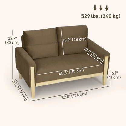 53 Inch Loveseat Sofa, 2 Seater Couch, Solid Wood Legs, Modern Velvet, Brown 2-Seater Sofas at Gallery Canada