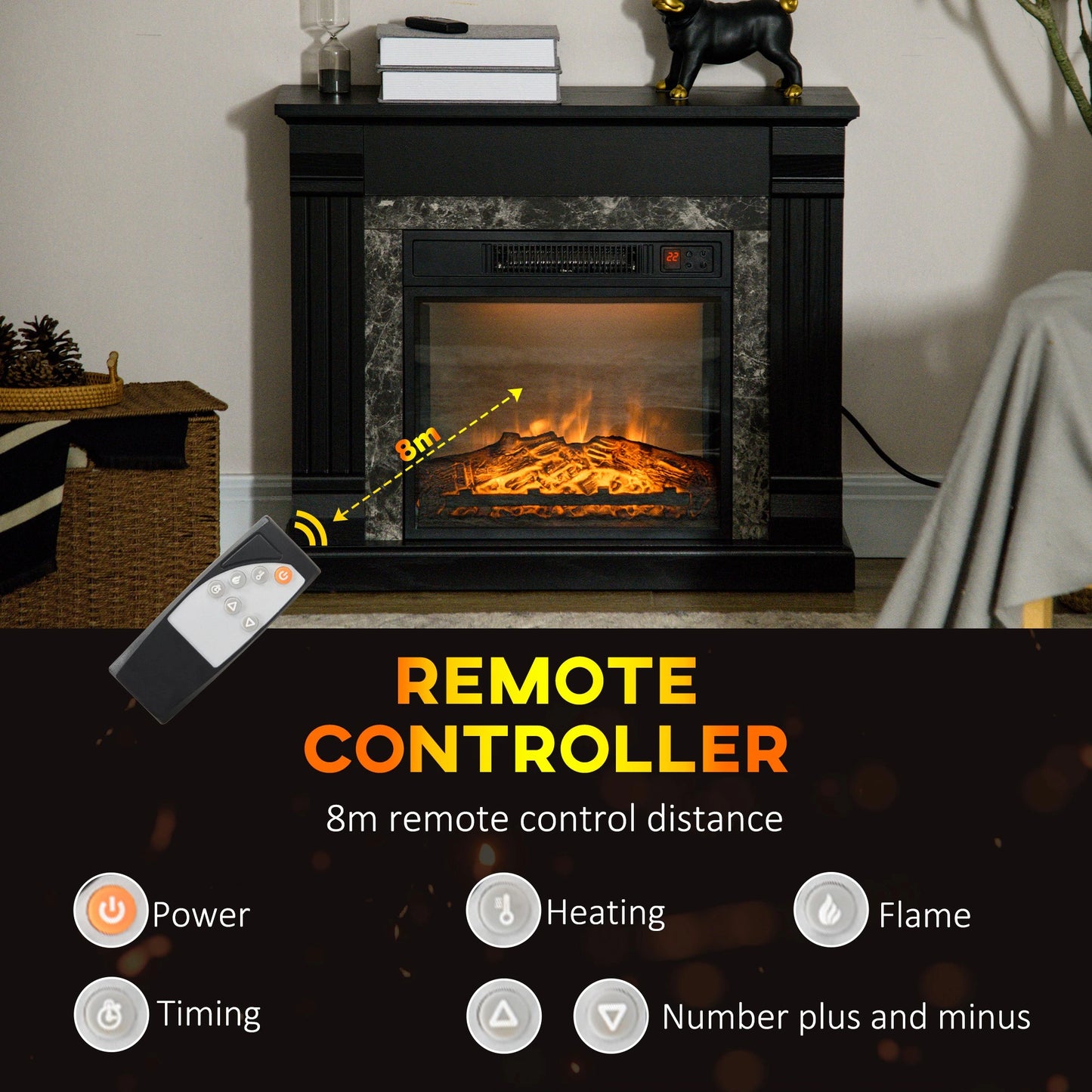 Electric Fireplace Mantel, Freestanding Heater, Realistic Flame, Adjustable Temperature, Timer, Remote, Black Electric Fireplaces at Gallery Canada