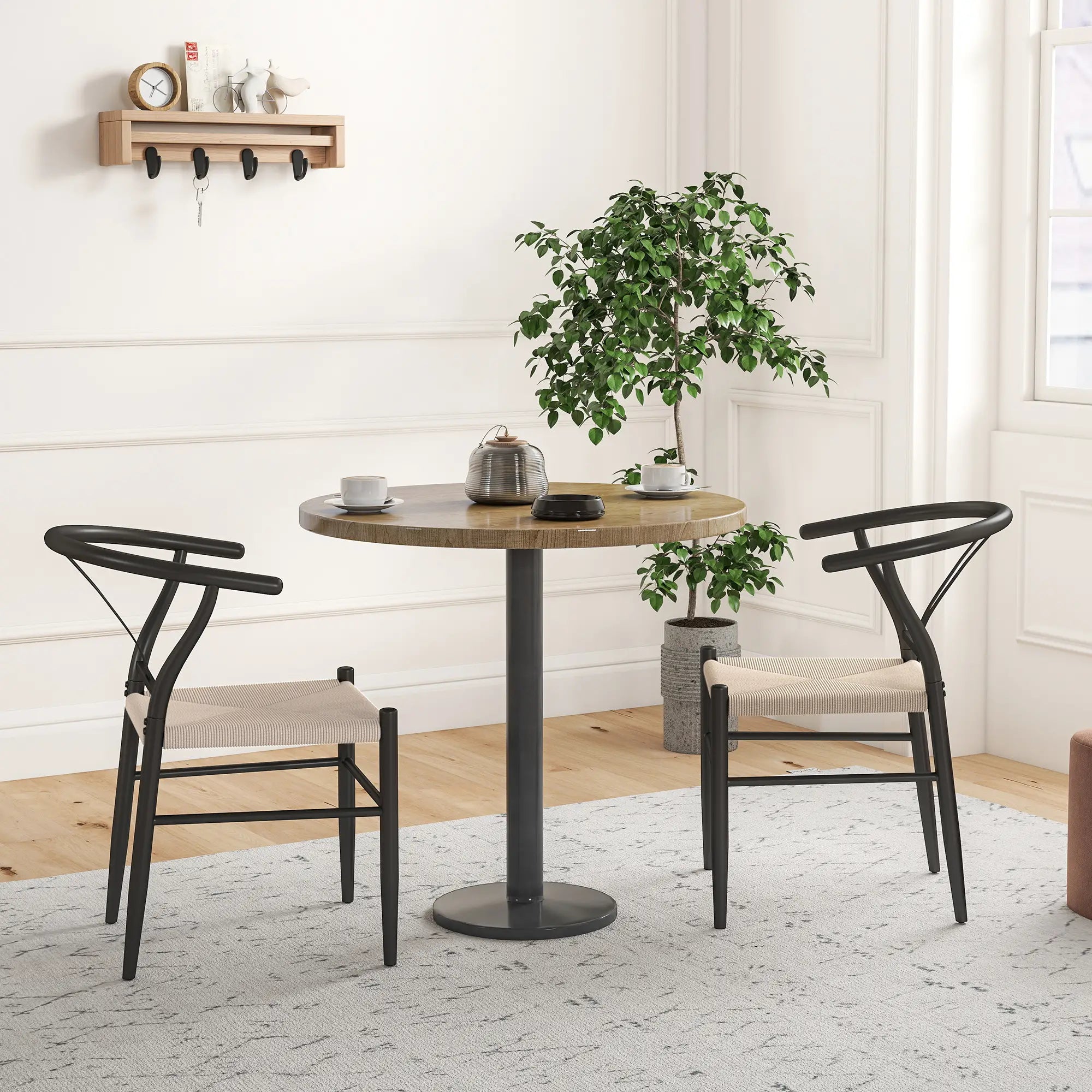 Set of 2 Weave Dining Chairs, Mid-Century Modern, Y-Shaped Backrest, Hemp Seat, Black Dining Chairs at Gallery Canada