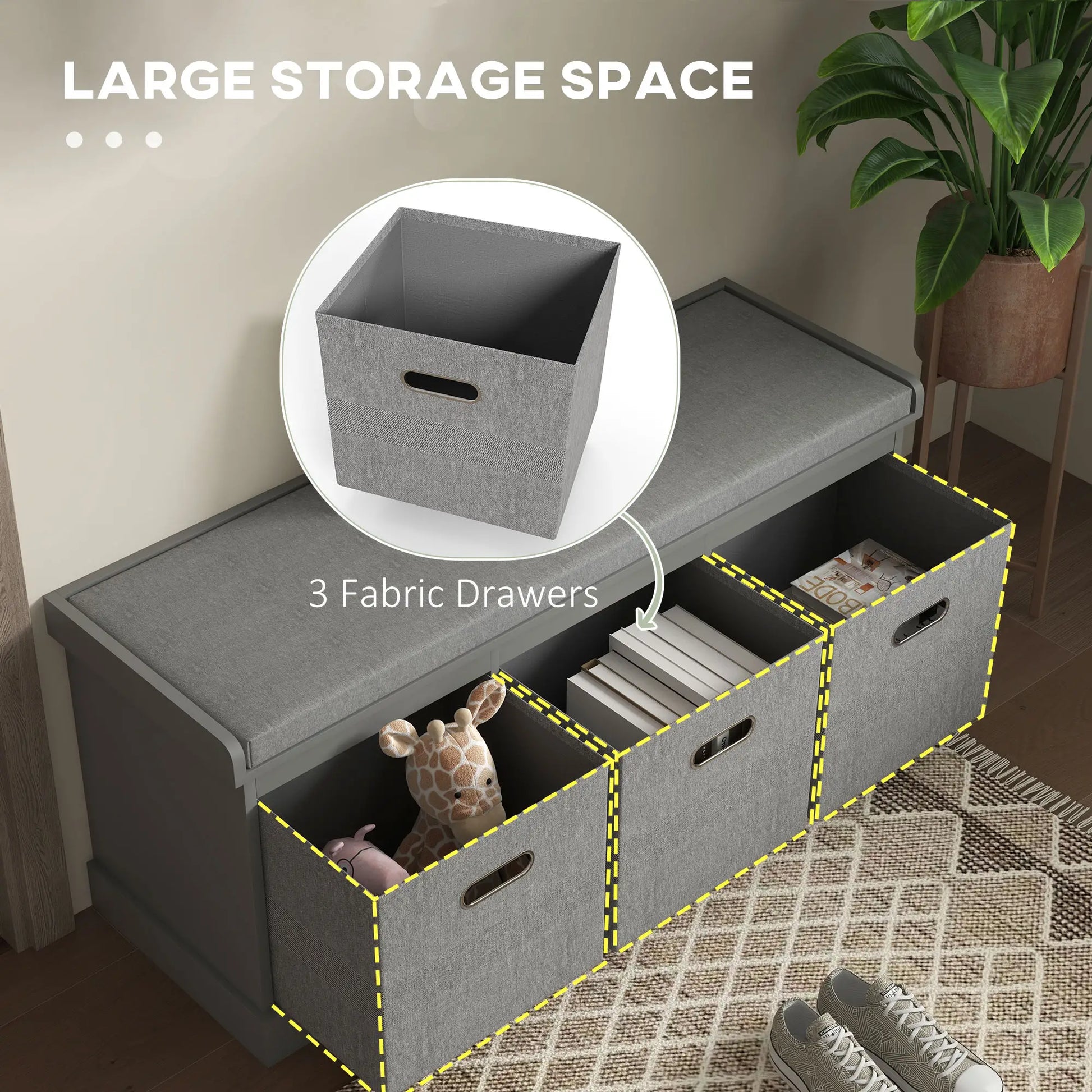 Shoe Storage Bench with Seat, 3 Fabric Drawers, Grey Shoe Storage Cabinets & Racks at Gallery Canada