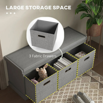 Shoe Storage Bench with Seat, 3 Fabric Drawers, Grey Shoe Storage Cabinets & Racks at Gallery Canada