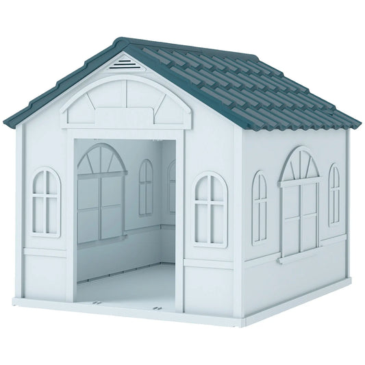 26" Plastic Dog House, Outdoor with Air Vents, Small Medium Dogs, Blue Houses, Kennels & Pens Blue, White at Gallery Canada