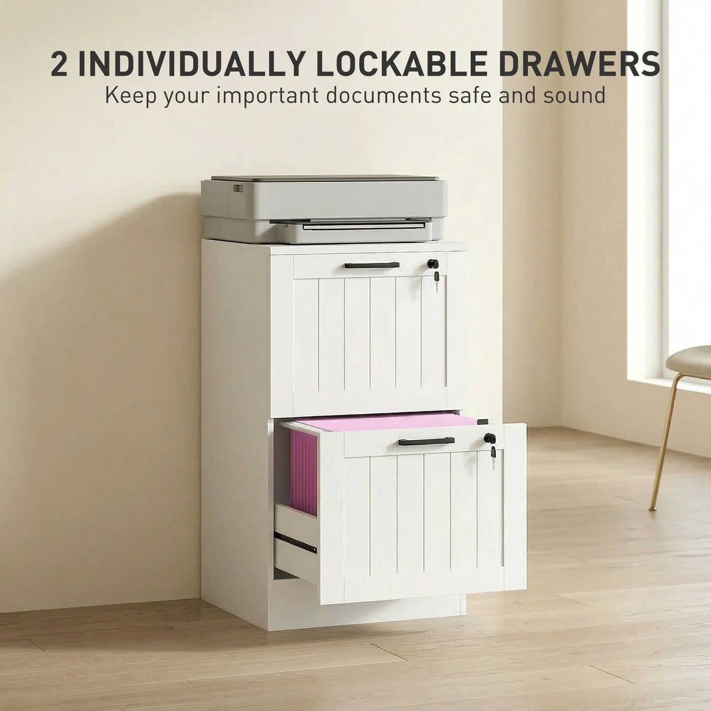 2 Drawer Filing Cabinet with Lock, Office Storage, A4 Letter Size, White Office Cabinets & Cupboards at Gallery Canada