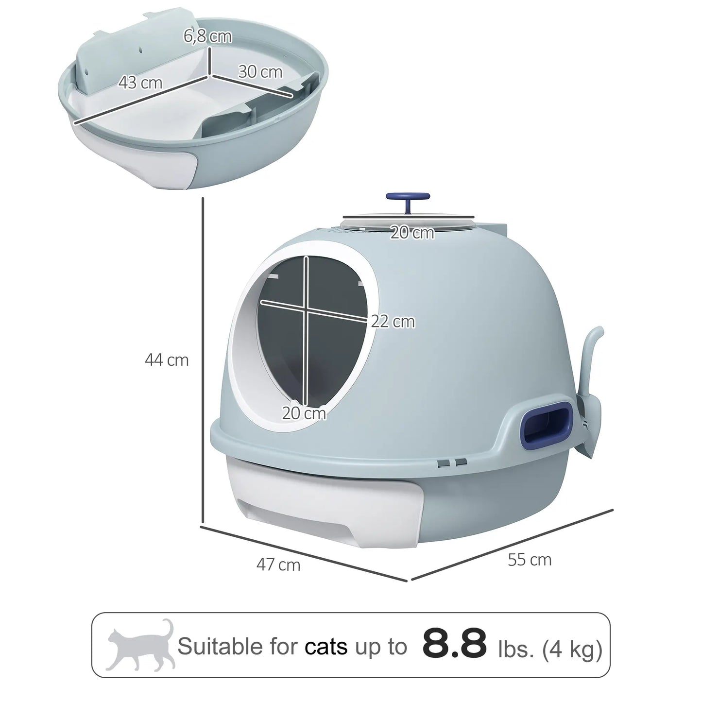 Covered Cat Litter Box with Lid, Scoop, Enclosed Drawer, Skylight, Blue Cat Litter Box Enclosures at Gallery Canada