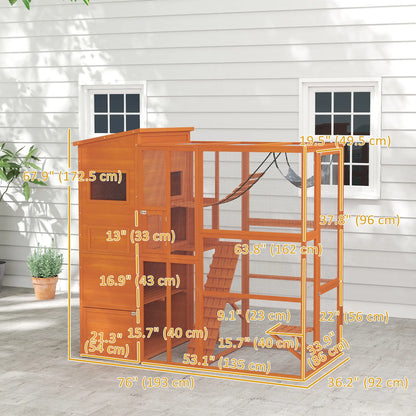 76" Catio Outdoor Cat Enclosure, Condo, Platforms, Ladder, Ramps, Hammock, Orange Outdoor Cat Enclosures at Gallery Canada