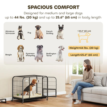 37 Inch Heavy Duty Dog Crate, Large Metal Cage With Lockable Wheels Dog Cages & Crates at Gallery Canada