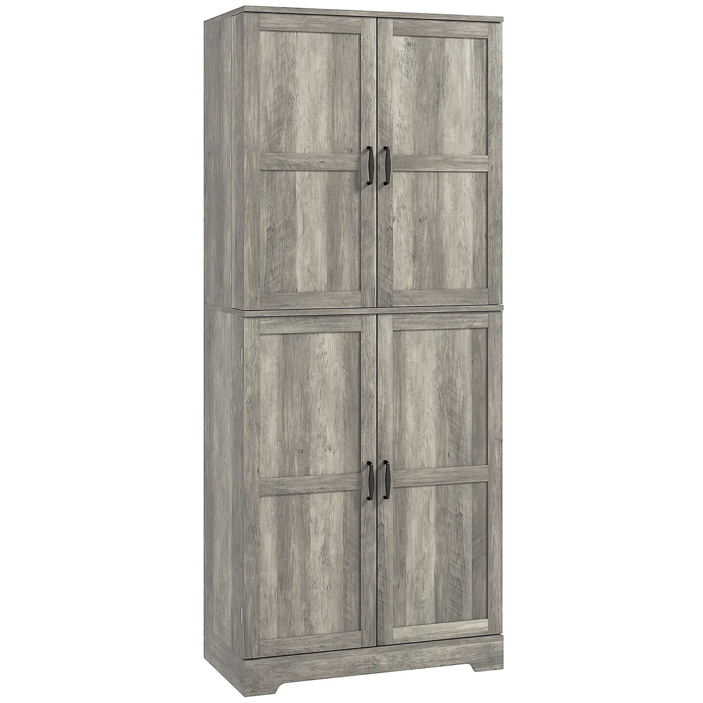 Farmhouse Kitchen Pantry Cabinet, Barn Doors, Adjustable Shelves, Distressed, Grey Storage Cabinets Distressed Grey at Gallery Canada