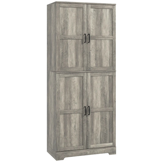 Farmhouse Kitchen Pantry Cabinet, Barn Doors, Adjustable Shelves, Distressed, Grey