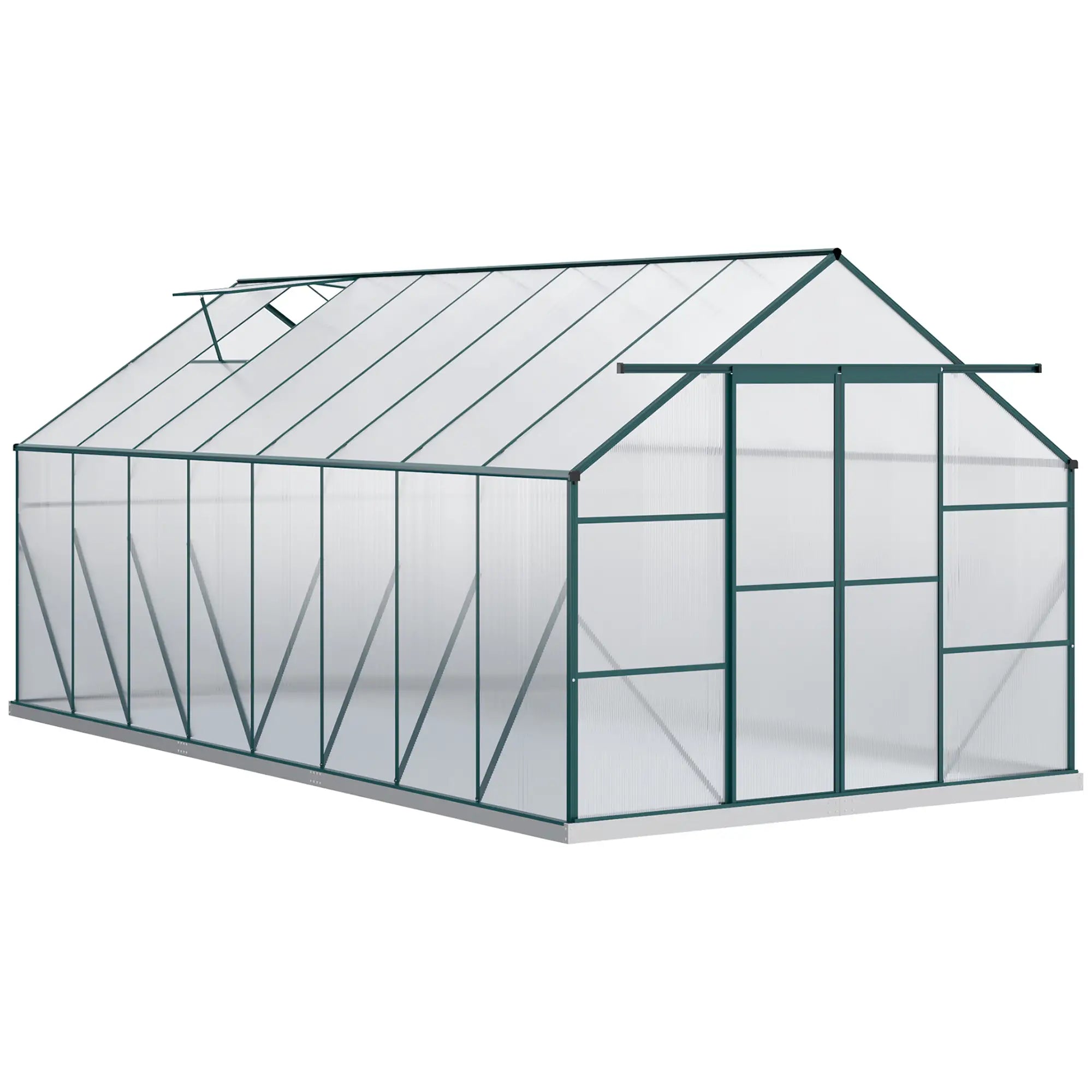 16' x 8' Aluminum Polycarbonate Greenhouse, Walk-In, Adjustable Roof Vent, Green Walk In Greenhouses Green, Clear at Gallery Canada