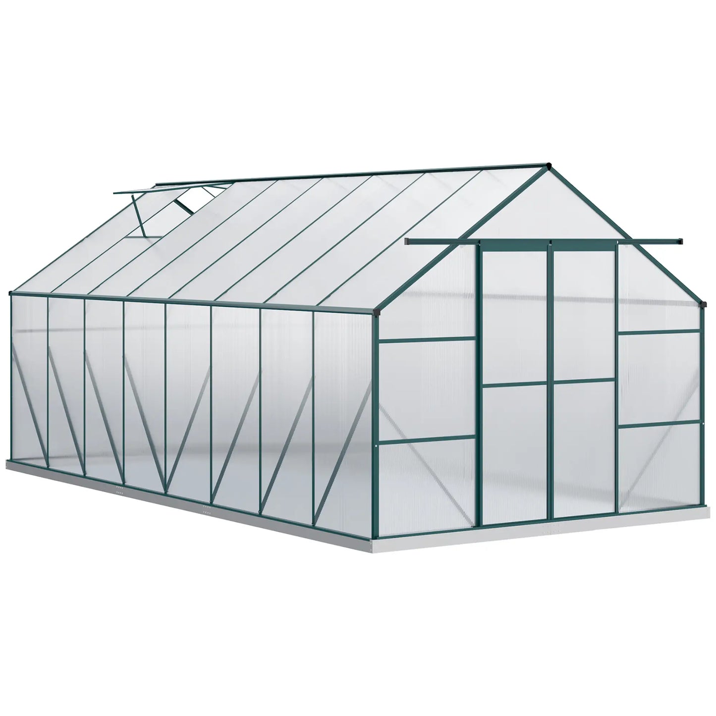 16' x 8' Aluminum Polycarbonate Greenhouse, Walk-In, Adjustable Roof Vent, Green Walk In Greenhouses Green, Clear at Gallery Canada