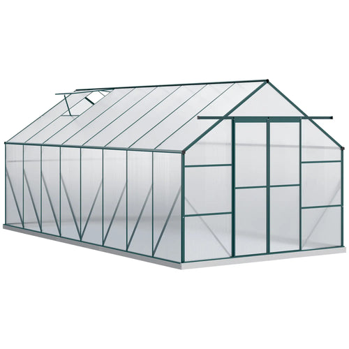 16' x 8' Aluminum Polycarbonate Greenhouse, Walk-In, Adjustable Roof Vent, Green