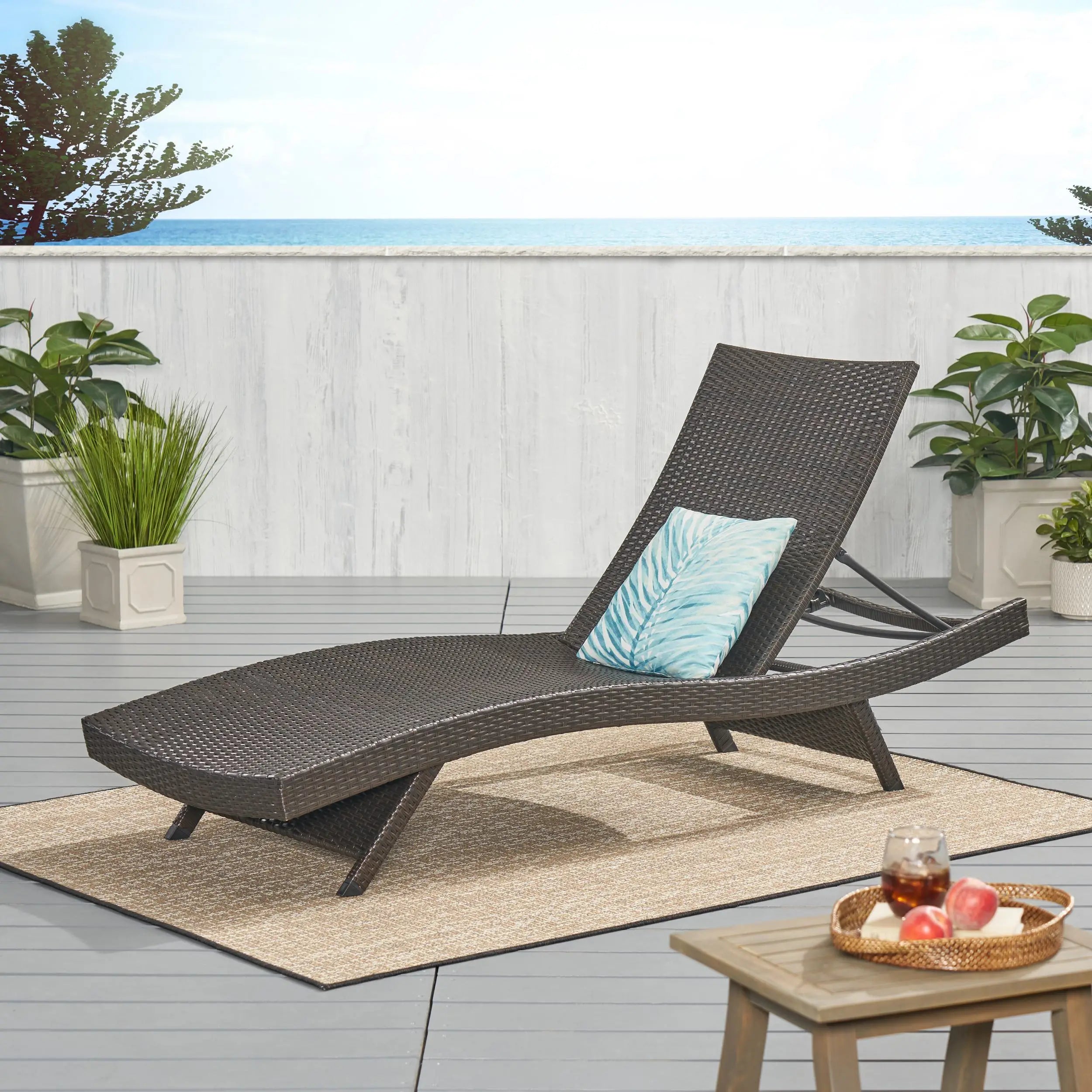 Wicker Chaise Lounge, Adjustable Backrest, Foldable, 79