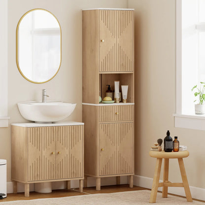 66 in Tall Bathroom Cabinet With Drawer, Oak
