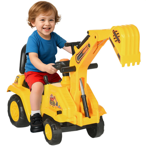 3 in 1 Ride On Toy Excavator, Digger Scooter, Pulling Cart, Construction Truck