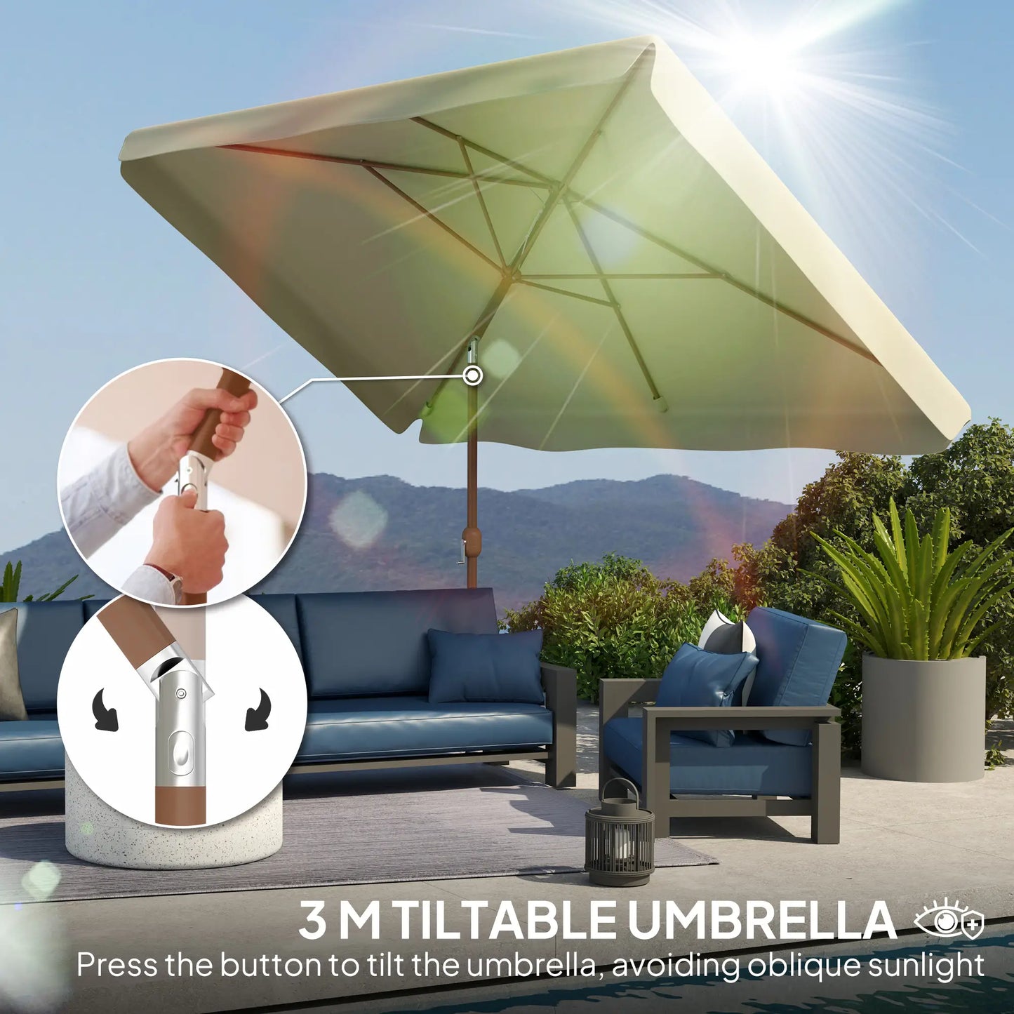 Patio Umbrella 118.1" x 78.7", UV50+ Protection, Beige Sun Umbrellas at Gallery Canada