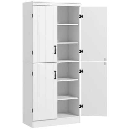 4-Door Storage Cabinet, Freestanding Pantry with Adjustable Shelves, 70", White Kitchen Pantry Cabinets at Gallery Canada