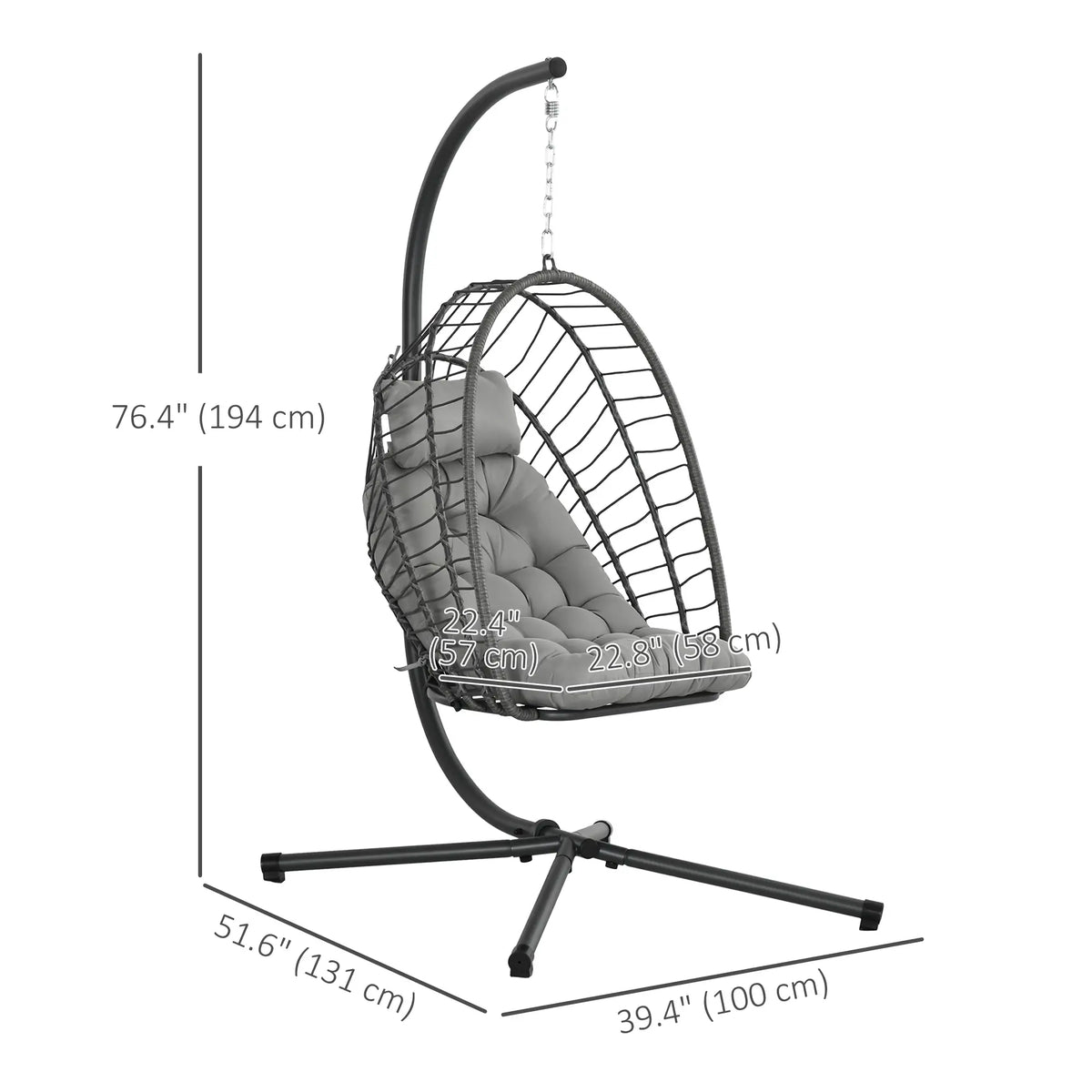 Hanging Egg Chair With Stand, Foldable Wicker Rattan Swing, Light Grey Patio Swings with Stand at Gallery Canada