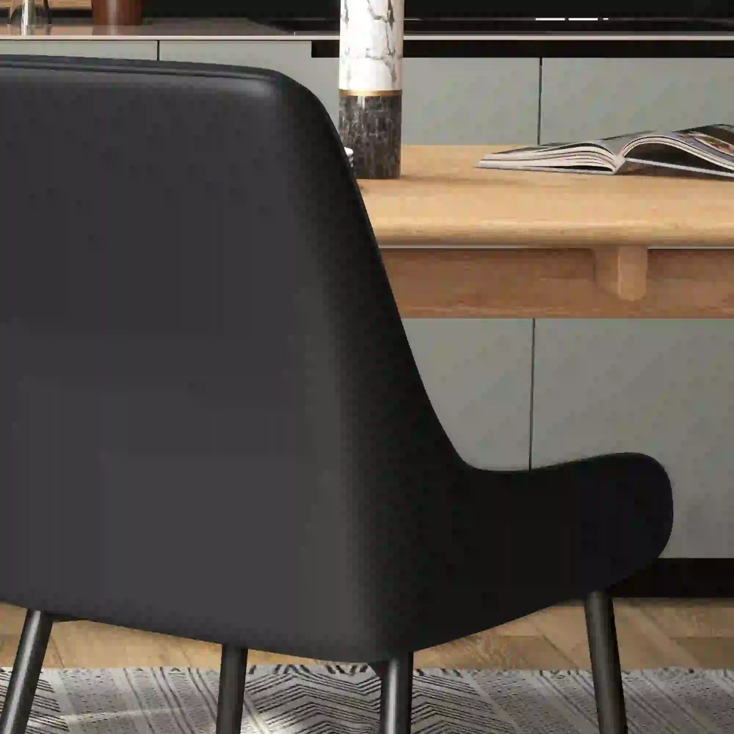 Modern Dining Chairs Set of 4, PU Leather, Metal Legs, Black Bar Stools at Gallery Canada