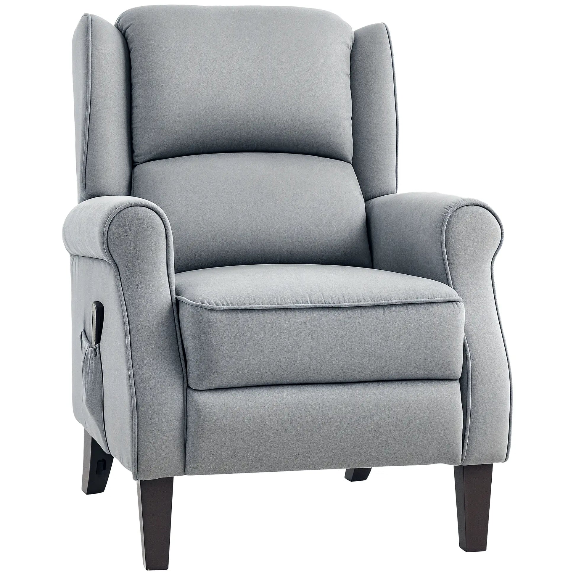 Push Back Recliner Chair, Vibration Massage, Extendable Footrest, Remote, Pocket, Grey Single Sofas at Gallery Canada