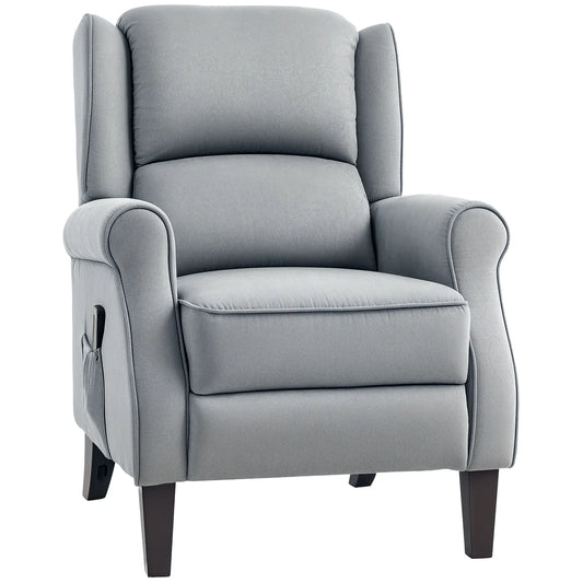 Push Back Recliner Chair, Vibration Massage, Extendable Footrest, Remote, Pocket, Grey Single Sofas Grey at Gallery Canada