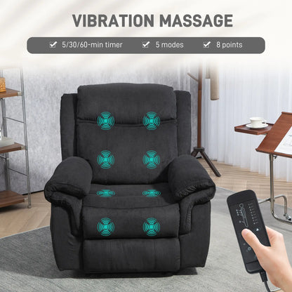 Manual Recliner Chair, Vibration Massage, Side Pockets, Corduroy, Black Sofas & Reclining Chairs at Gallery Canada