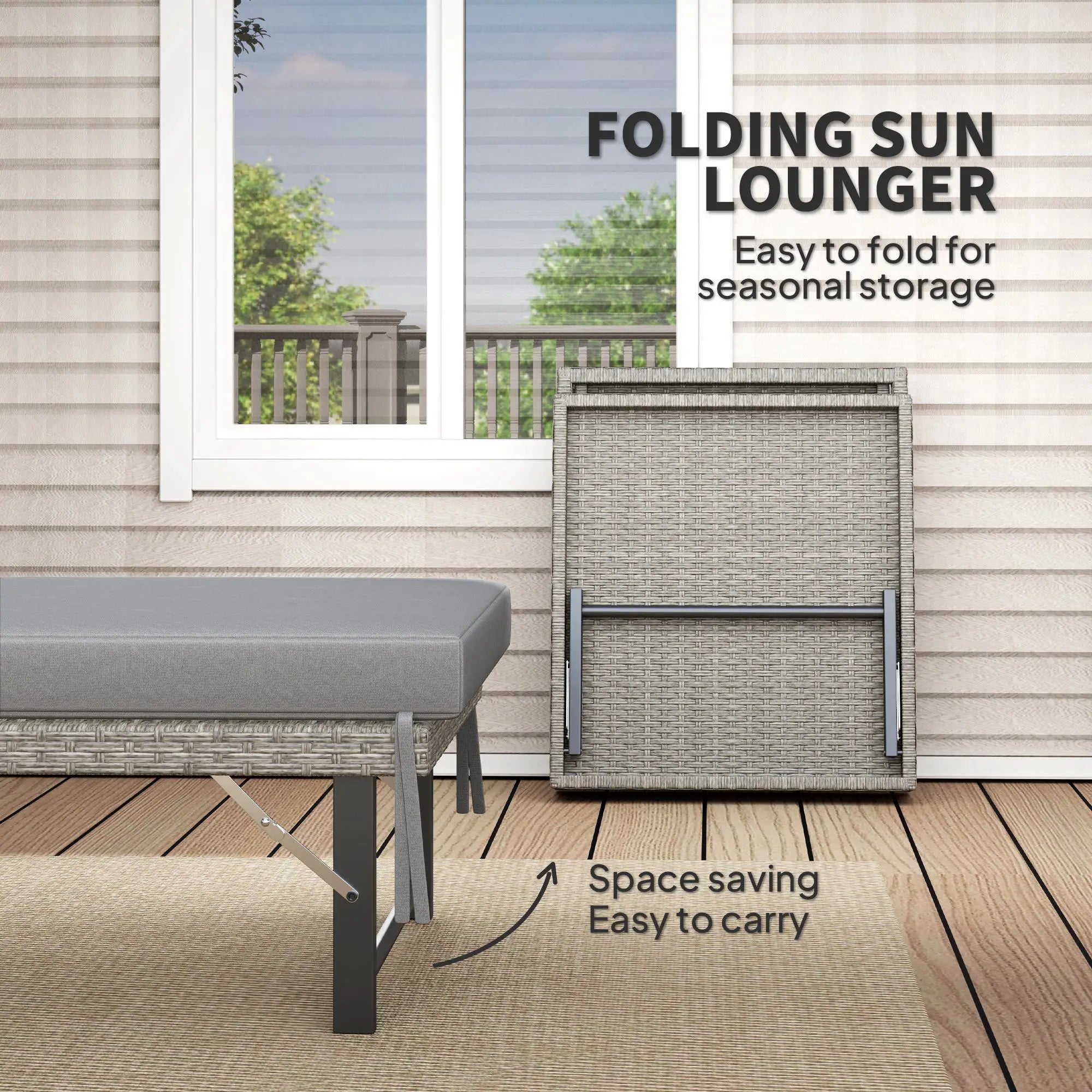Folding Outdoor Lounge Chair, Wicker Chaise With Cushion, Grey Wicker Chaise Loungers at Gallery Canada