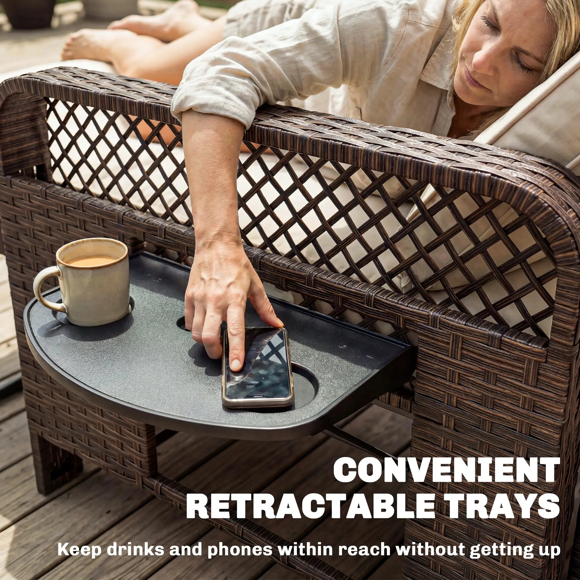 Patio Lounge Chair Set, 2 Pieces With Cushions, Adjustable Backrest Wicker Chaise Loungers at Gallery Canada