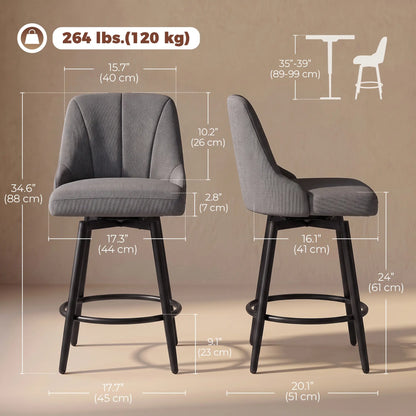 Swivel Bar Stools Set of 2, Counter Height, Dark Grey
